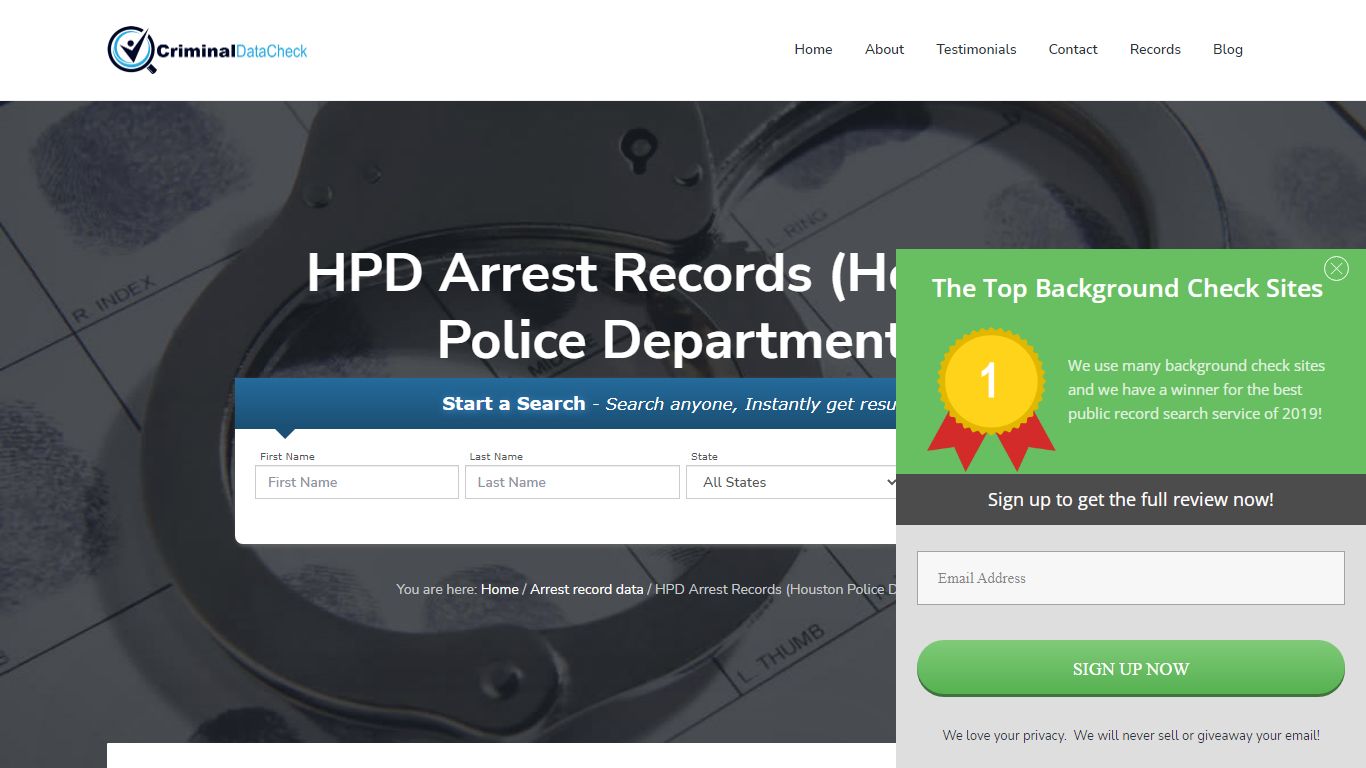 HPD Arrest Records (Houston Police Department) - Criminal Data Check